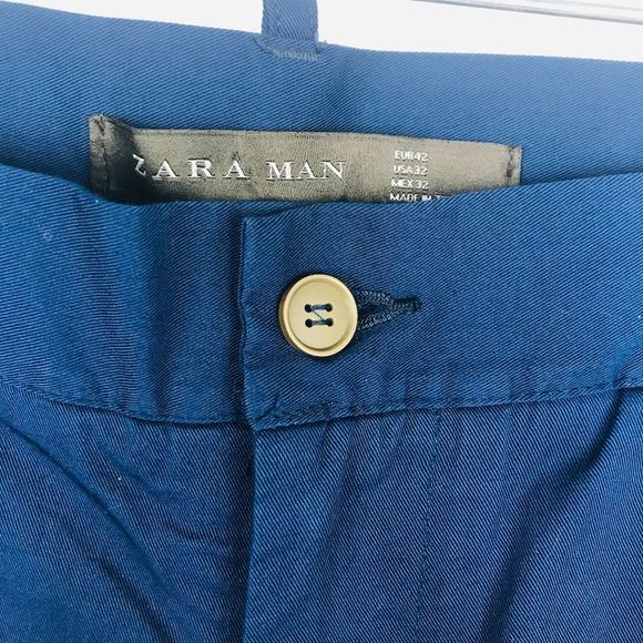 Zara Man 100% Cotton Cuffed Cargo Pants Blue - Picture 3 of 6